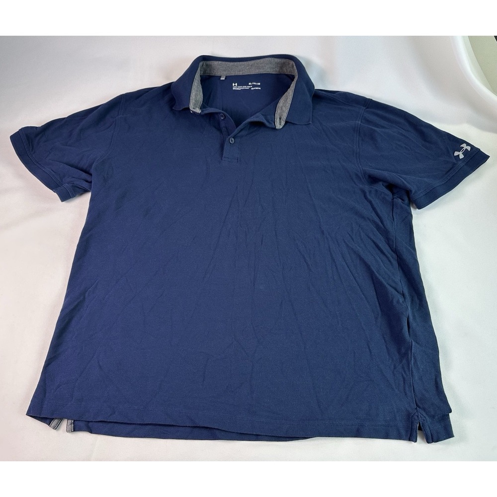 Under Armour Polo Mens XL Extra Large Blue Golf Casual Activewear Loose Heatgear